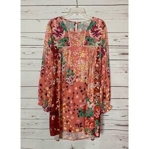 Umgee USA Boutique Women's 1XL 1 XL Pink floral Long Sleeve Spring Summer Dress